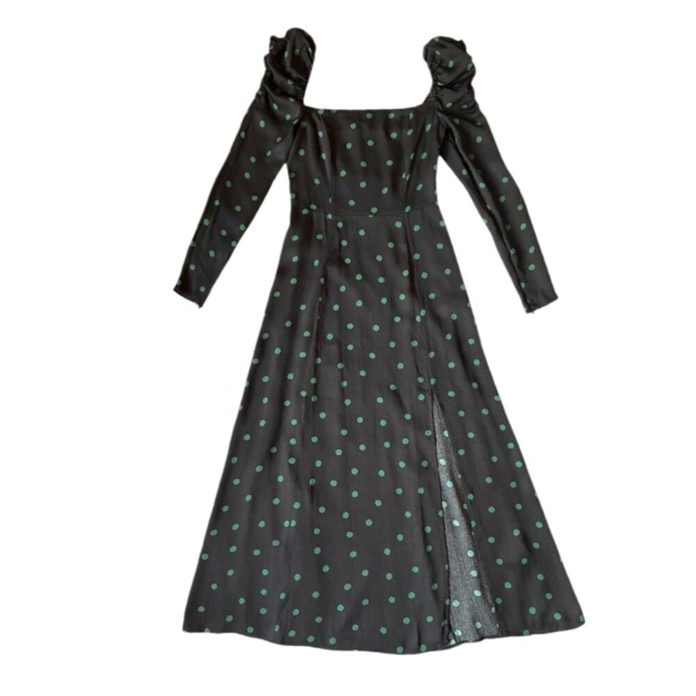 & OTHER STORIES Black fitted polka dot dress Long Sleeve Midi Size 8 - Picture 2 of 12
